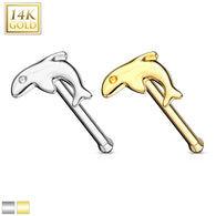 14K Solid Gold Dolphin Top Nose Stud Ring