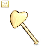 14K Solid Gold Heart Top Nose Stud Ring