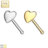 14K Solid Gold Heart Top Nose Stud Ring