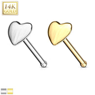 14K Solid Gold Heart Top Nose Stud Ring