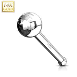 14K Solid Gold 2mm Ball Top Nose Stud Ring