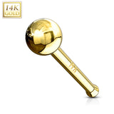 14K Solid Gold 2mm Ball Top Nose Stud Ring