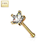 14K Solid Gold Star Prong 3 mm CZ Nose Stud