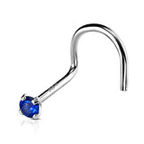 14K Solid Gold Prong Set 2mm CZ Top Nose Screw Ring