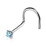14K Solid Gold Prong Set 2mm CZ Top Nose Screw Ring