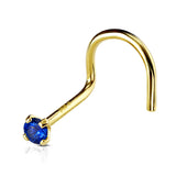 14K Solid Gold Prong Set 2mm CZ Top Nose Screw Ring