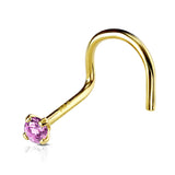 14K Solid Gold Prong Set 2mm CZ Top Nose Screw Ring