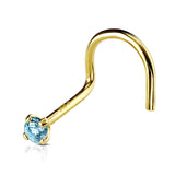 14K Solid Gold Prong Set 2mm CZ Top Nose Screw Ring