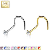 14K Solid Gold Prong Set 3mm CZ Top Nose Screw Ring