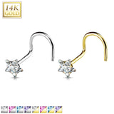 14K Solid Gold Prong Set 3mm Star CZ Top Nose Screw Ring
