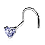 14K Solid Gold Prong Set 3mm Heart CZ Top Nose Screw Ring