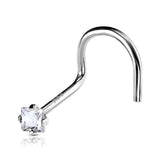 14K Solid Gold Prong Set Square CZ Top Nose Screw Ring