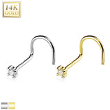14K Solid Gold Prong Set 2mm CZ Top Nose Screw Ring