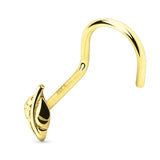 14K Solid Gold Leaf Top Nose Screw Ring