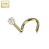 14K Solid Gold CZ Paved Ball Nose Screw Ring
