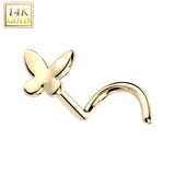 14K Solid Gold Butterfly Top Nose Screw Ring
