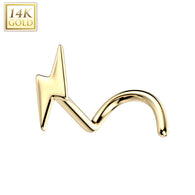 14K Solid Gold Lightning Bolt Top Nose Screw Ring