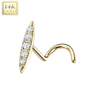 14K Solid Gold CZ Paved Bar Top Nose Screw Ring