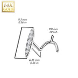 14K Solid Gold CZ Paved Bar Top Nose Screw Ring