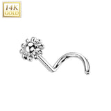 14K Solid Gold Bead Flower Top Nose Screw Ring