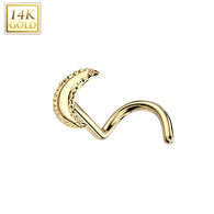14K Solid Gold Crescent Moon Top Nose Screw Ring