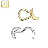14K Solid Gold Crescent Moon Top Nose Screw Ring