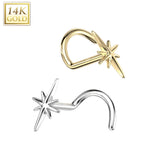 14K Solid Gold Sparkle Top Nose Screw Ring