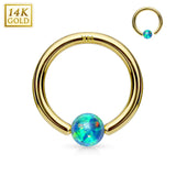 14K Soild Gold Opal Fixed Hoop Nose Rings for Nose Ear Cartilage Septum