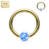 14K Soild Gold Opal Fixed Hoop Nose Rings for Nose Ear Cartilage Septum