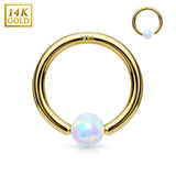 14K Soild Gold Opal Fixed Hoop Nose Rings for Nose Ear Cartilage Septum