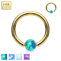 14K Soild Gold Opal Fixed Hoop Nose Rings for Nose Ear Cartilage Septum