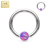 14Kt. White Gold Opal Fixed Hoop Nose Rings for Nose Cartilage Septum