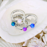 14Kt. White Gold Opal Fixed Hoop Nose Rings for Nose Cartilage Septum