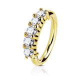 14K Solid Gold Five CZ Hoop Nose Rings for Nose Ear Cartilage