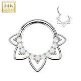 14K Solid Gold Heart Opal Filigree Hinged Hoop Segment Ring Septum Cartilage