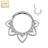 14K Solid Gold Heart Opal Filigree Hinged Hoop Segment Ring Septum Cartilage