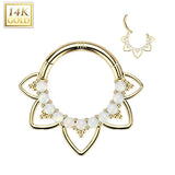 14K Solid Gold Heart Opal Filigree Hinged Hoop Segment Ring Septum Cartilage