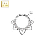 14K Solid Gold Heart Opal Filigree Hinged Hoop Segment Ring Septum Cartilage