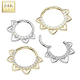 14K Solid Gold Heart Opal Filigree Hinged Hoop Segment Ring Septum Cartilage