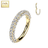 14KT Solid Gold Pave CZ Hinged Hoop Segment Ring Nose Septum Daith