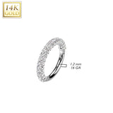 14K Solid Gold Pave CZ Hinged Hoop Segment Ring Nose Septum Cartilage