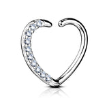 14K Solid Gold CZ Paved Heart Left or Right Ear Cartilage Daith Ring