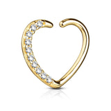 14K Solid Gold CZ Paved Heart Left or Right Ear Cartilage Daith Ring