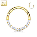 14K Solid Gold Pave CZ Hinged Hoop Ring Nose Septum Daith