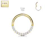 14K Solid Gold Pave CZ Hinged Hoop Ring Nose Septum Daith