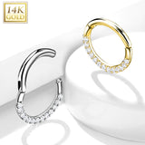 14K Solid Gold Pave CZ Hinged Hoop Ring Nose Septum Daith