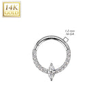 14K Solid Gold Marquise CZ Hinged Segment Hoop Ring Nose Septum Daith
