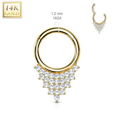 14K Solid Gold Triangle CZ Hinged Segment Hoop Ring Nose Septum Daith