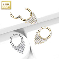14K Solid Gold Triangle CZ Hinged Segment Hoop Ring Nose Septum Daith
