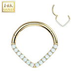 14K Solid Gold Paved Chevron Hinged Hoop Ring Nose Septum Daith